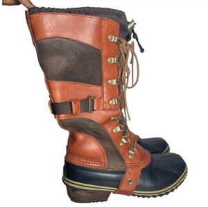 Sorel Conquest Carly Brown tall winter lace up waterproof riding boots women’s 7